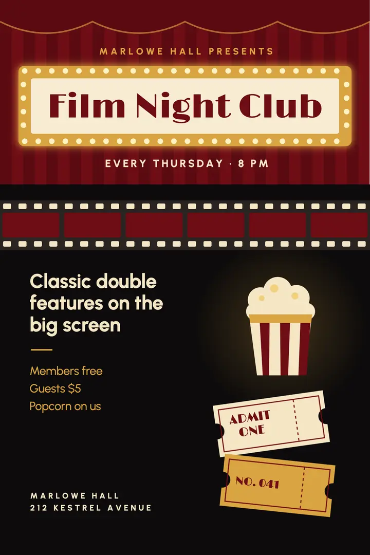 Film night club poster template