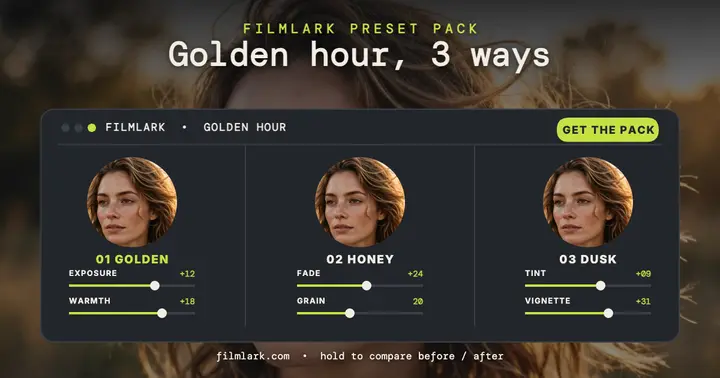 Filmlark golden hour preset edit card template