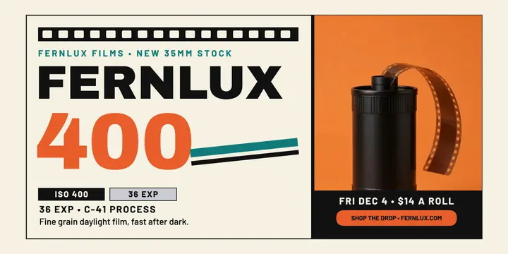 Fernlux 400 film stock launch post template