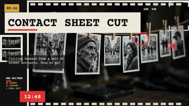 Frame by frame contact sheet cut thumbnail template