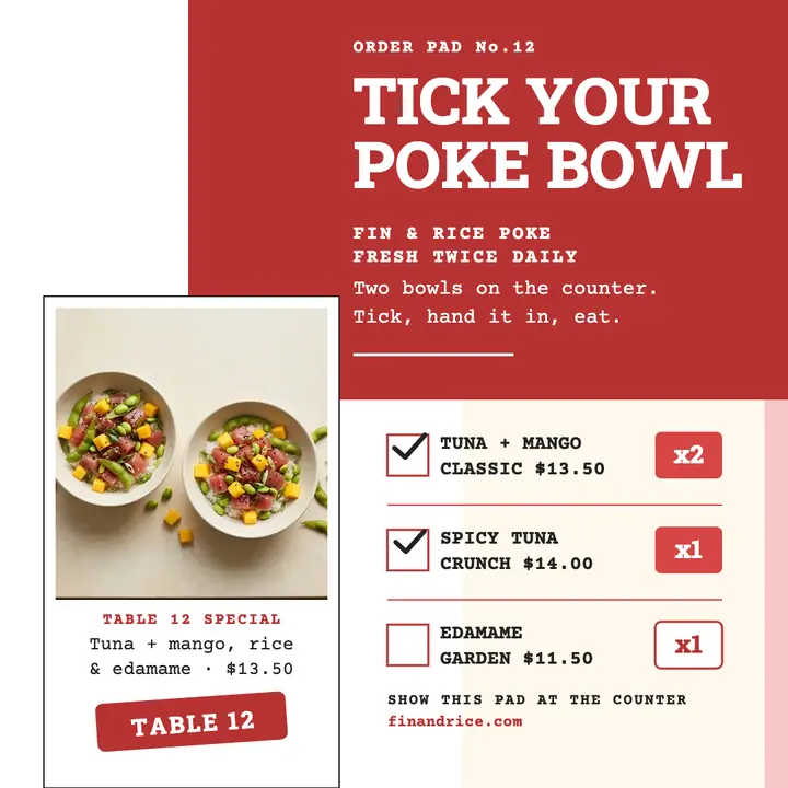 Fin and Rice Poke order sheet post template