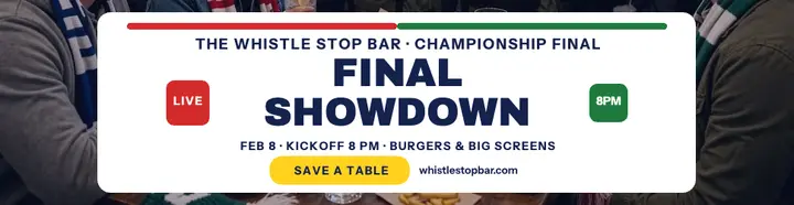 Whistle Stop Bar final showdown billboard: watch party billboard template