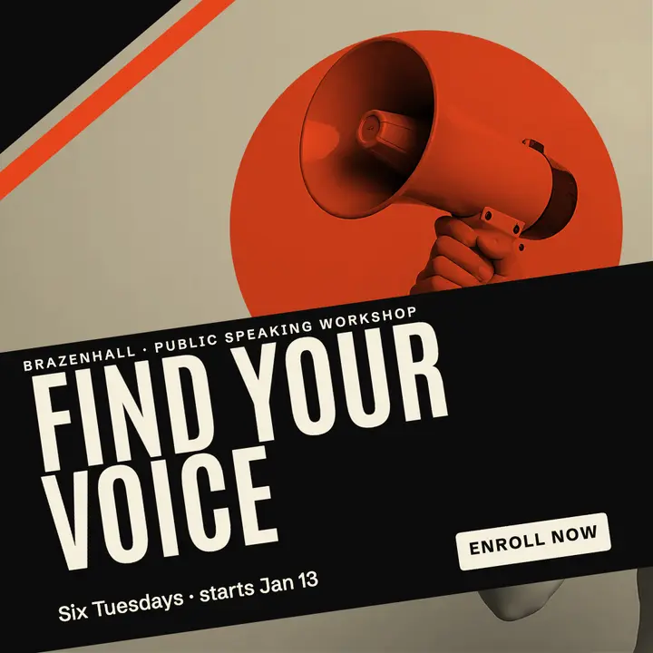 Find Your Voice workshop poster, constructivist agitprop: public speaking workshop poster template