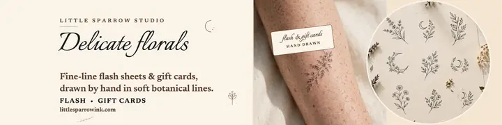 Little Sparrow fine-line tattoo banner template