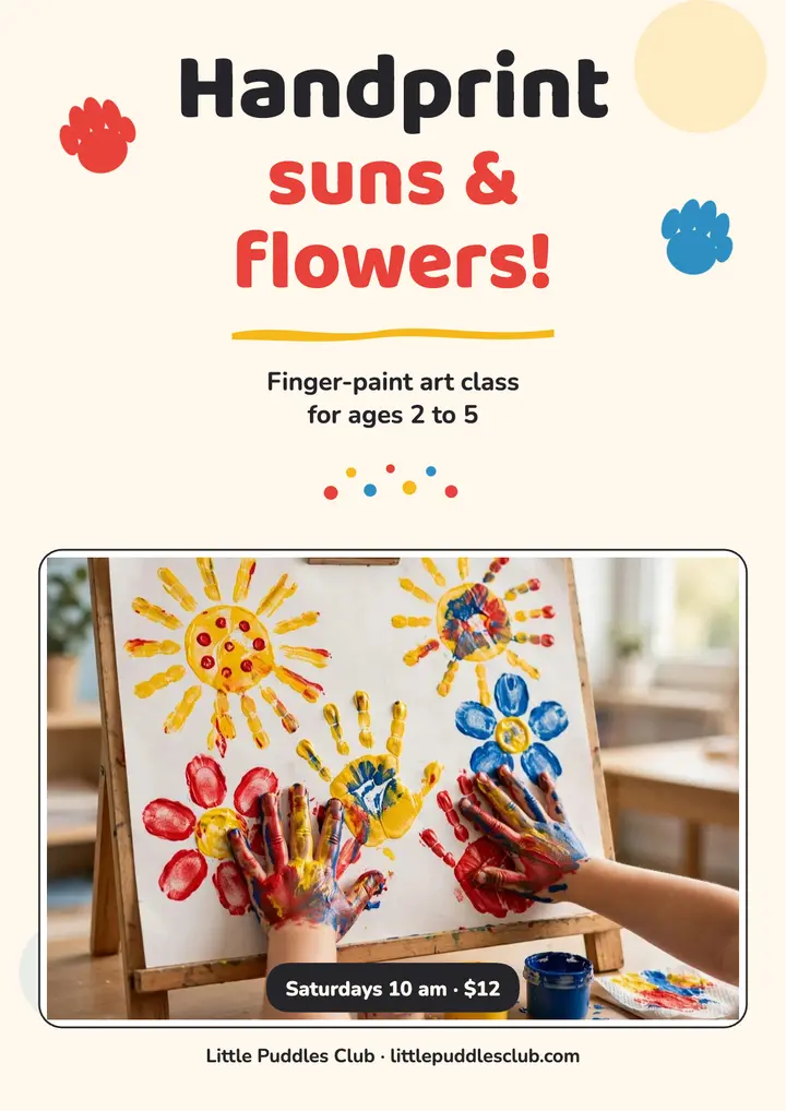 Little Puddles handprint suns flyer template