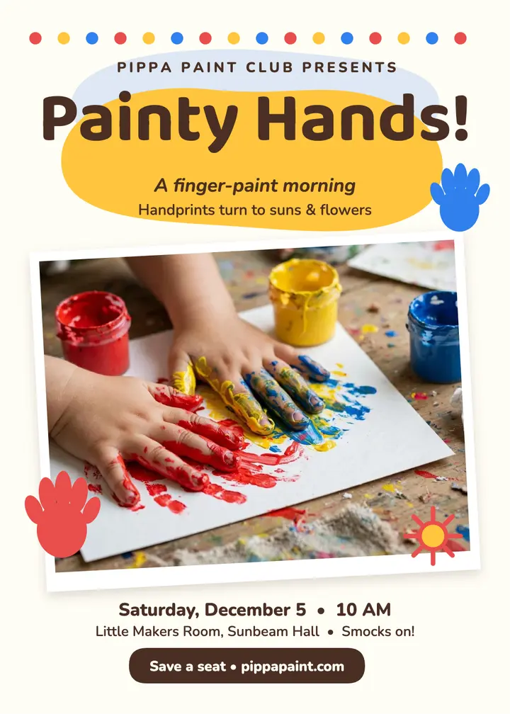 Painty hands finger-paint morning invitation template