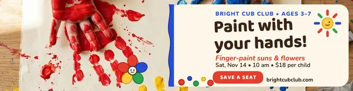 Bright Cub Club finger-paint workshop billboard template