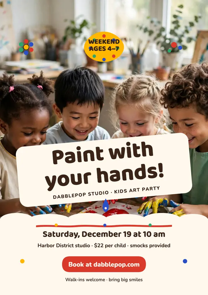 Dabblepop kids painting party flyer template