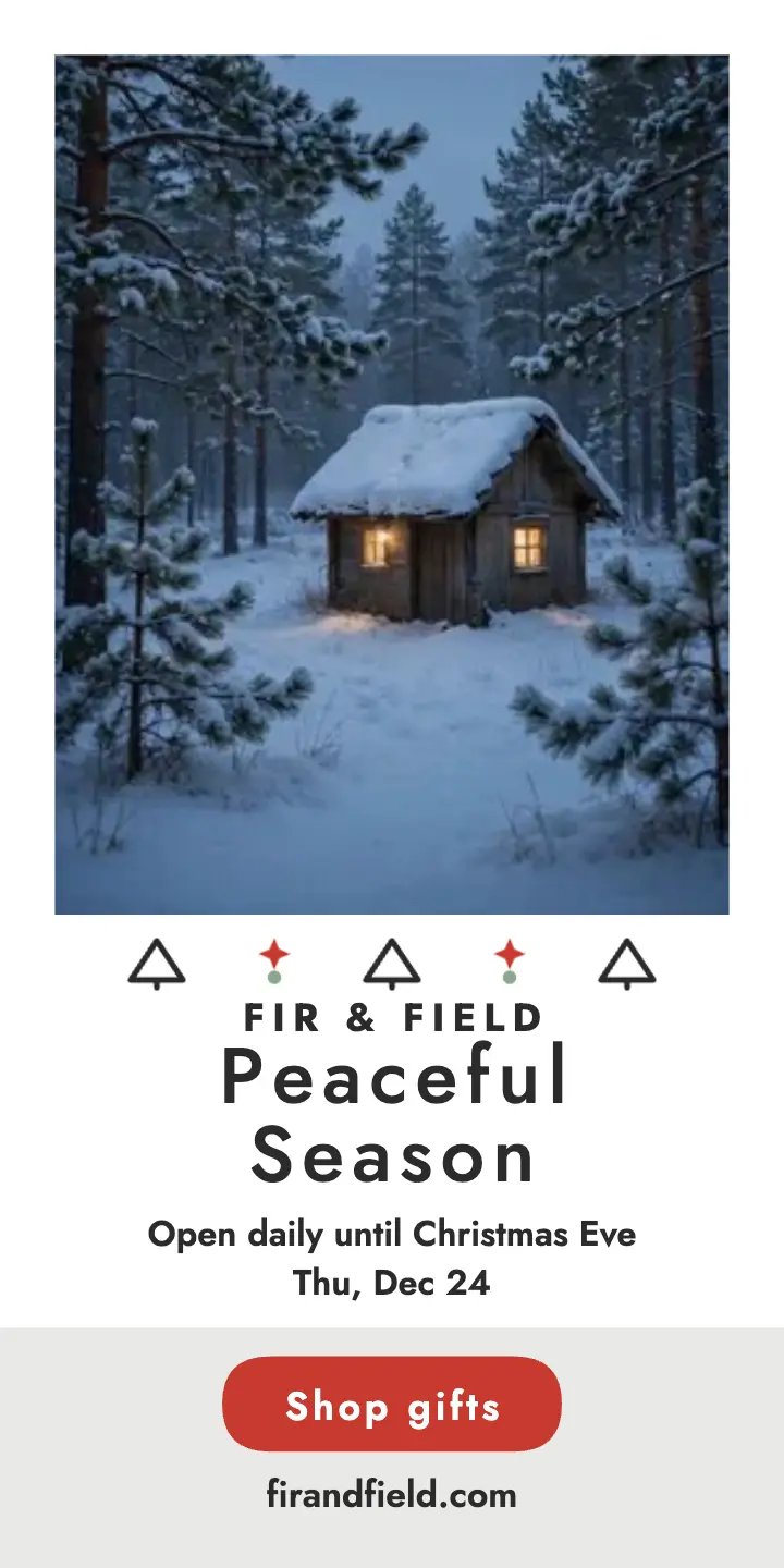 Fir and Field peaceful season greeting ad template