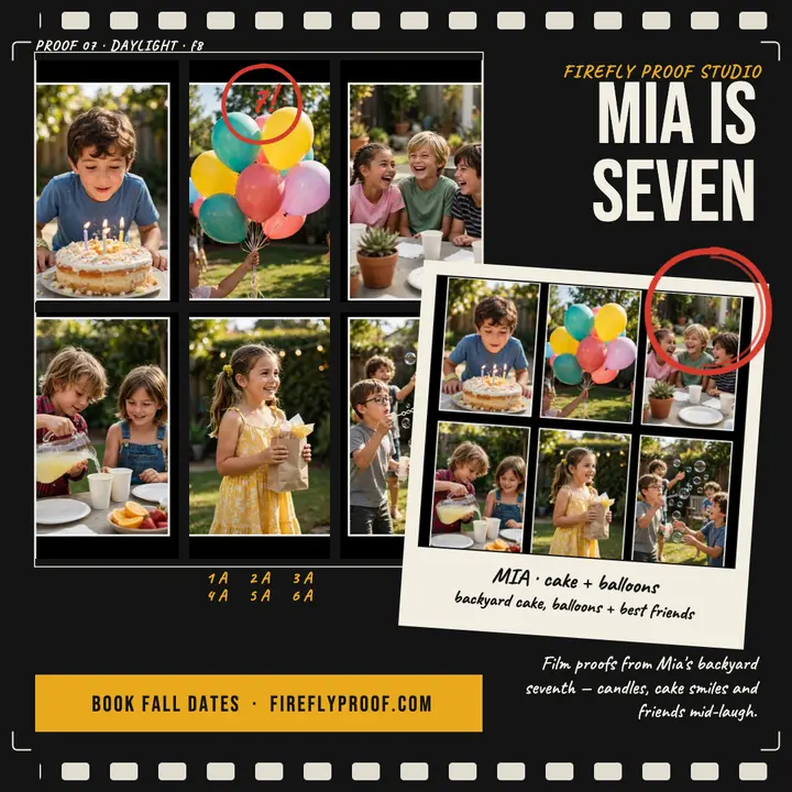 Firefly birthday proofs contact sheet post template