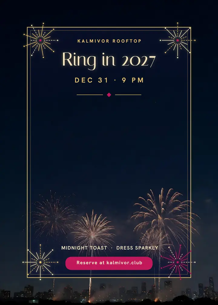 New Year's Eve rooftop party invitation, firework burst template