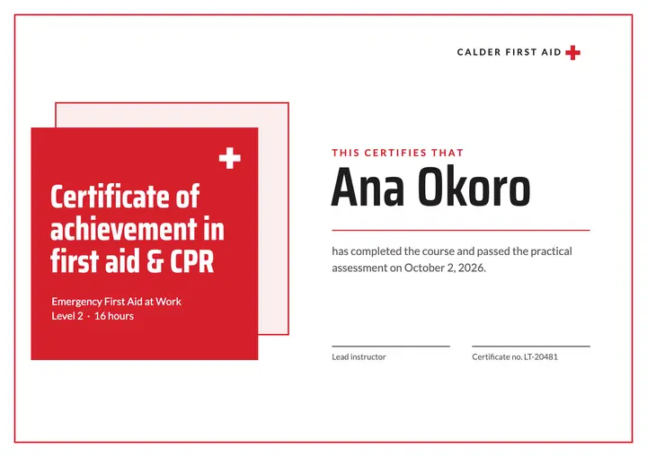 First aid certificate template