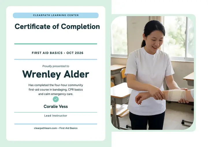First aid course certificate, Clearpath template