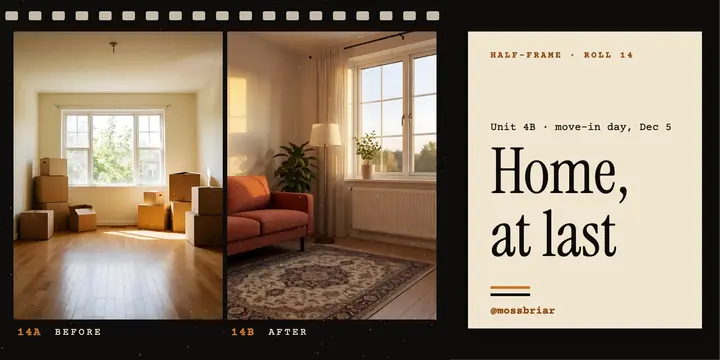 First apartment move-in before and after diptych: move-in post template