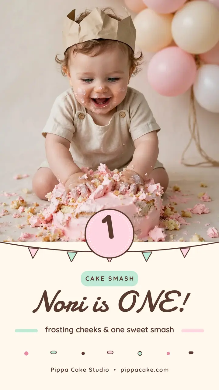 Nori first birthday cake smash story template
