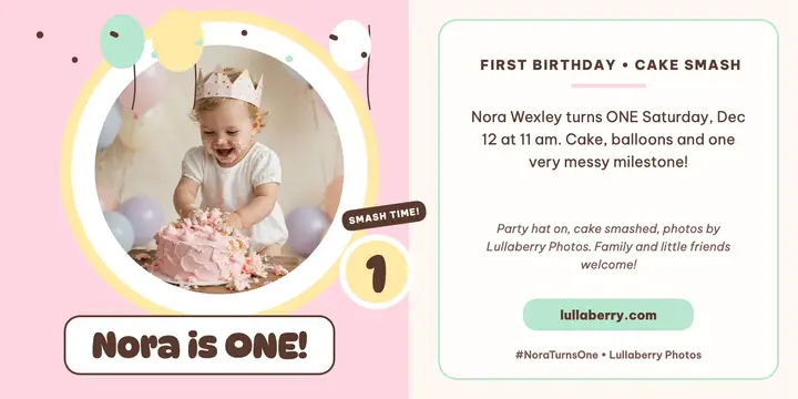 Nora first birthday cake smash post template
