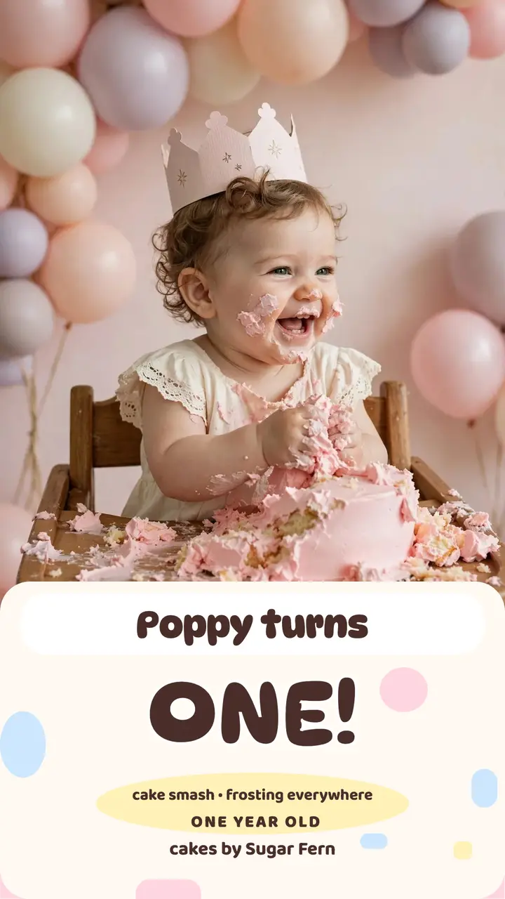 Poppy first birthday cake smash story template