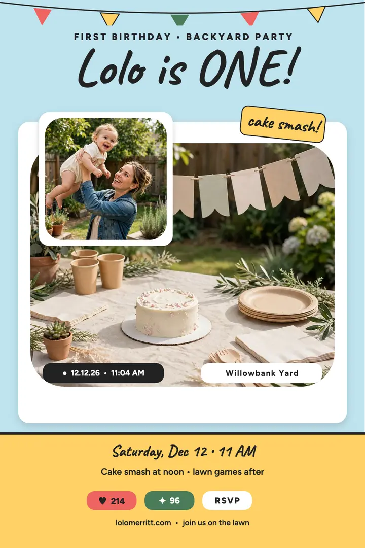 Lolo Merritt first birthday dual poster template