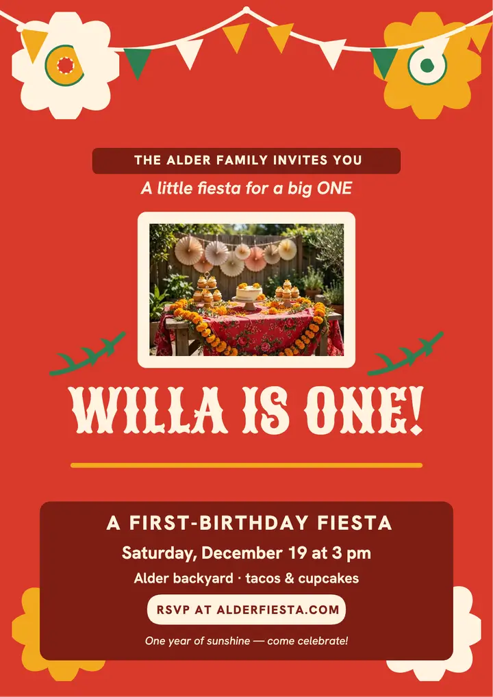 Willa first birthday fiesta flyer template