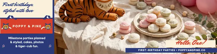 Poppy and Pine first birthday folk banner: first birthday linkedin banner template