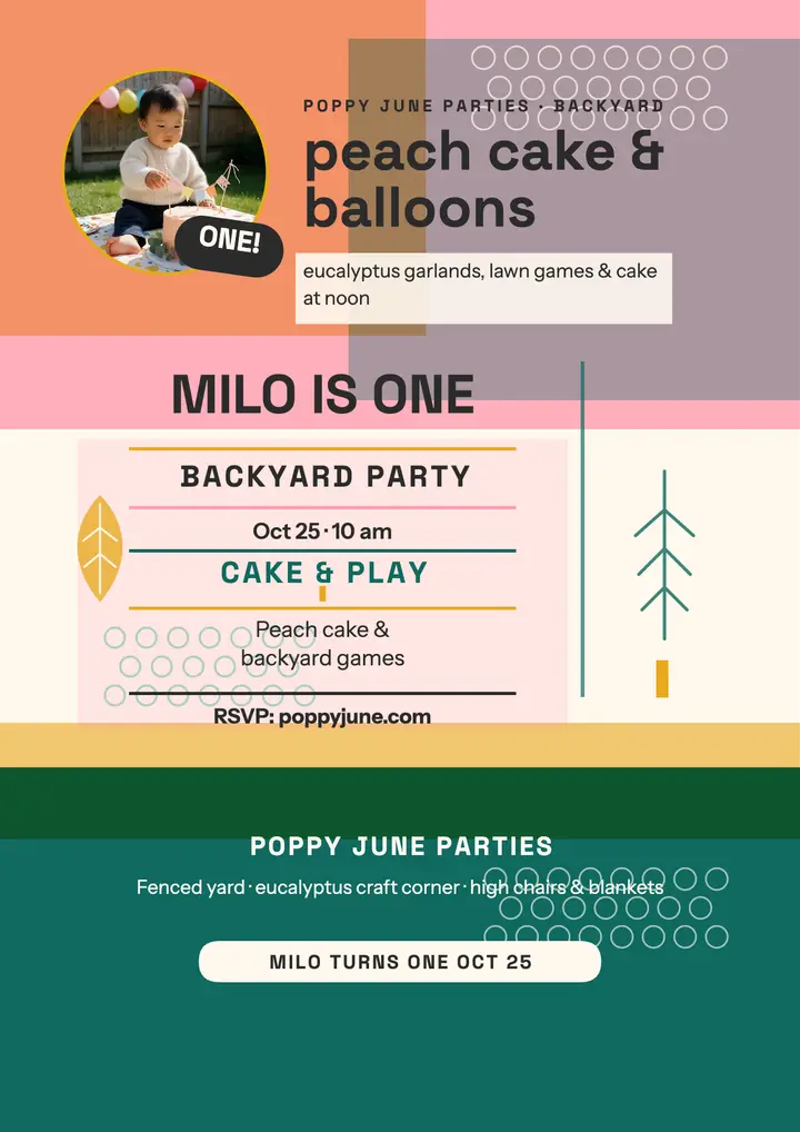 Milo first birthday backyard flyer template