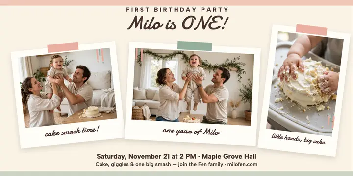 Milo first birthday instant film post: first birthday announcement template