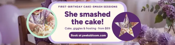 Peeka Bloom first birthday smash billboard template