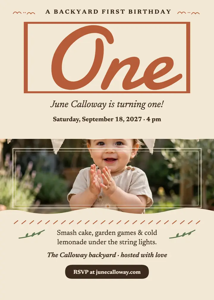 June first birthday slipware invitation: first birthday invitation template