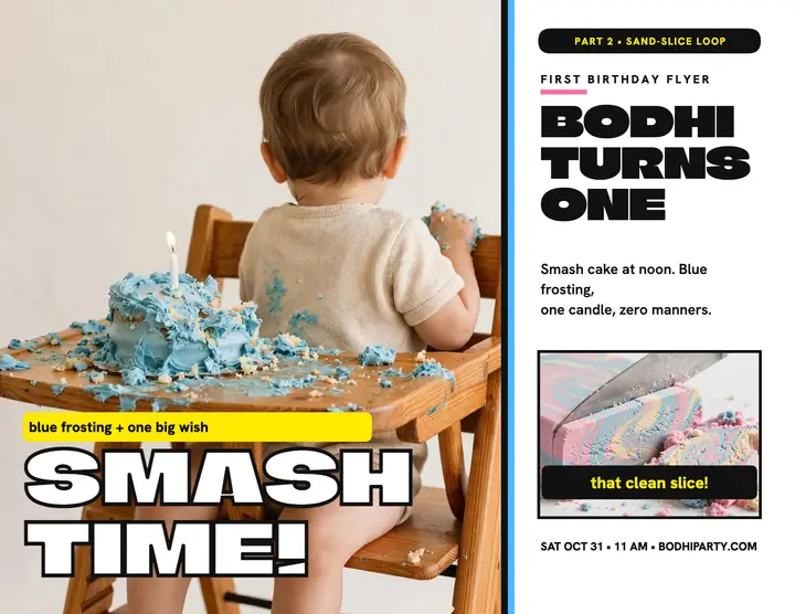 Bodhi Turns One split flyer template
