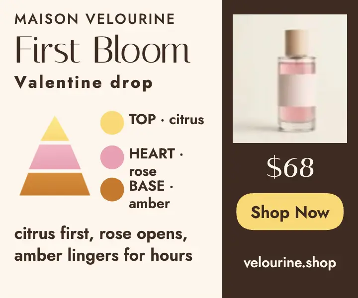 First Bloom Valentine perfume drop ad: valentine perfume launch ad template