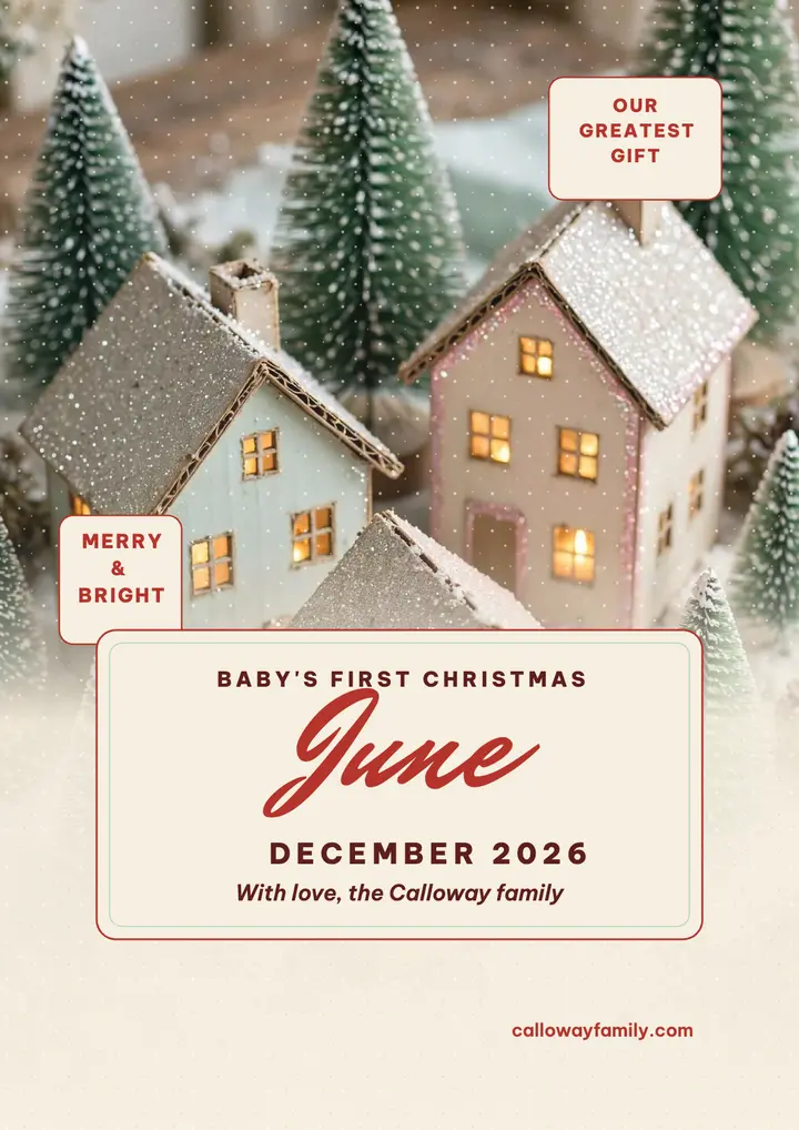 Baby June first Christmas putz flyer template