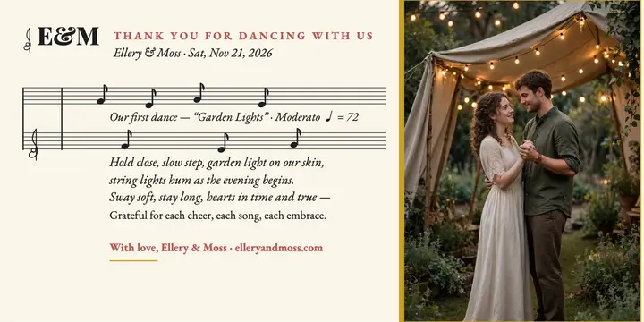Ellery and Moss first dance score thank you template
