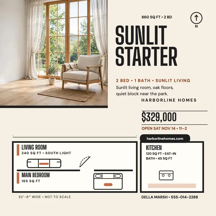 Sunlit starter first-home floor plan post template