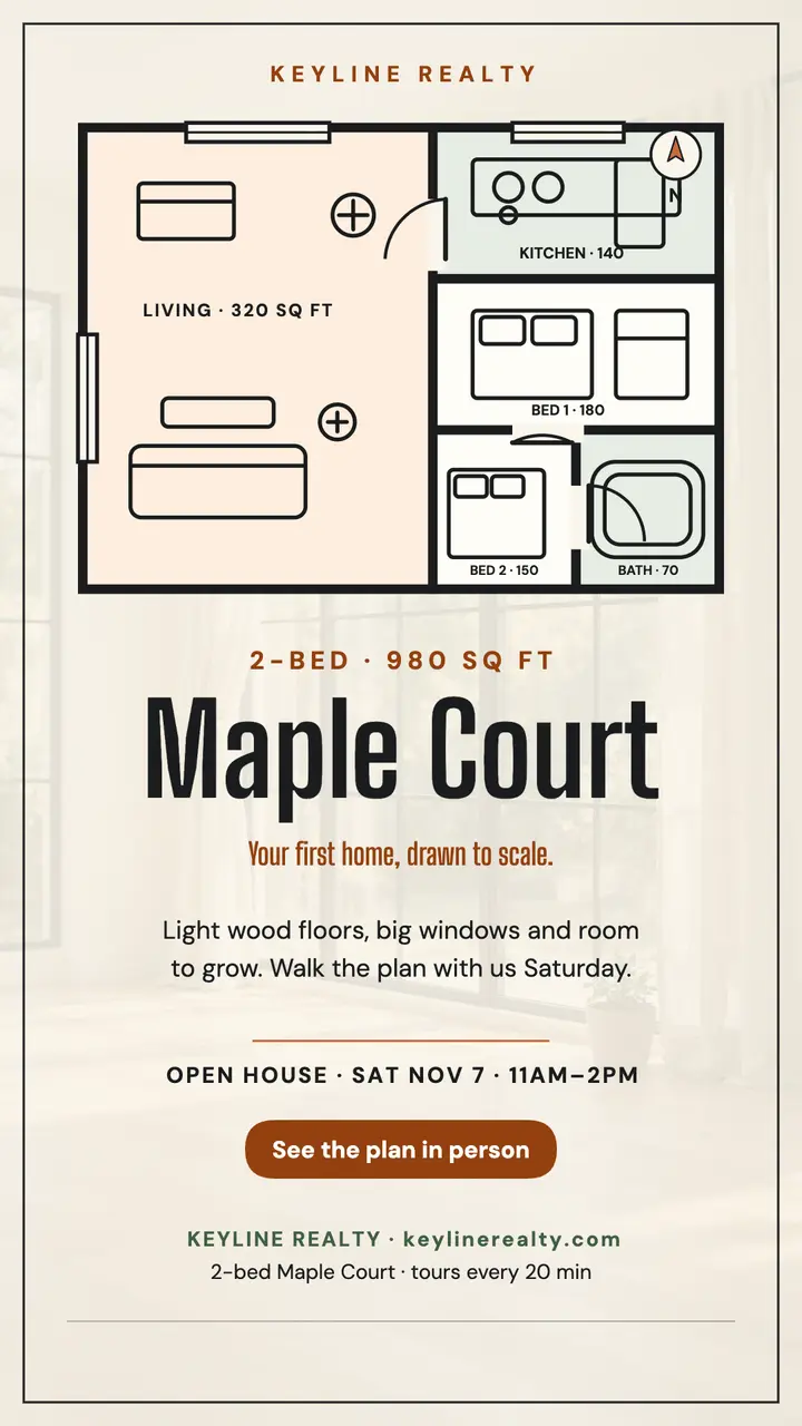Maple Court first-home floor plan story template