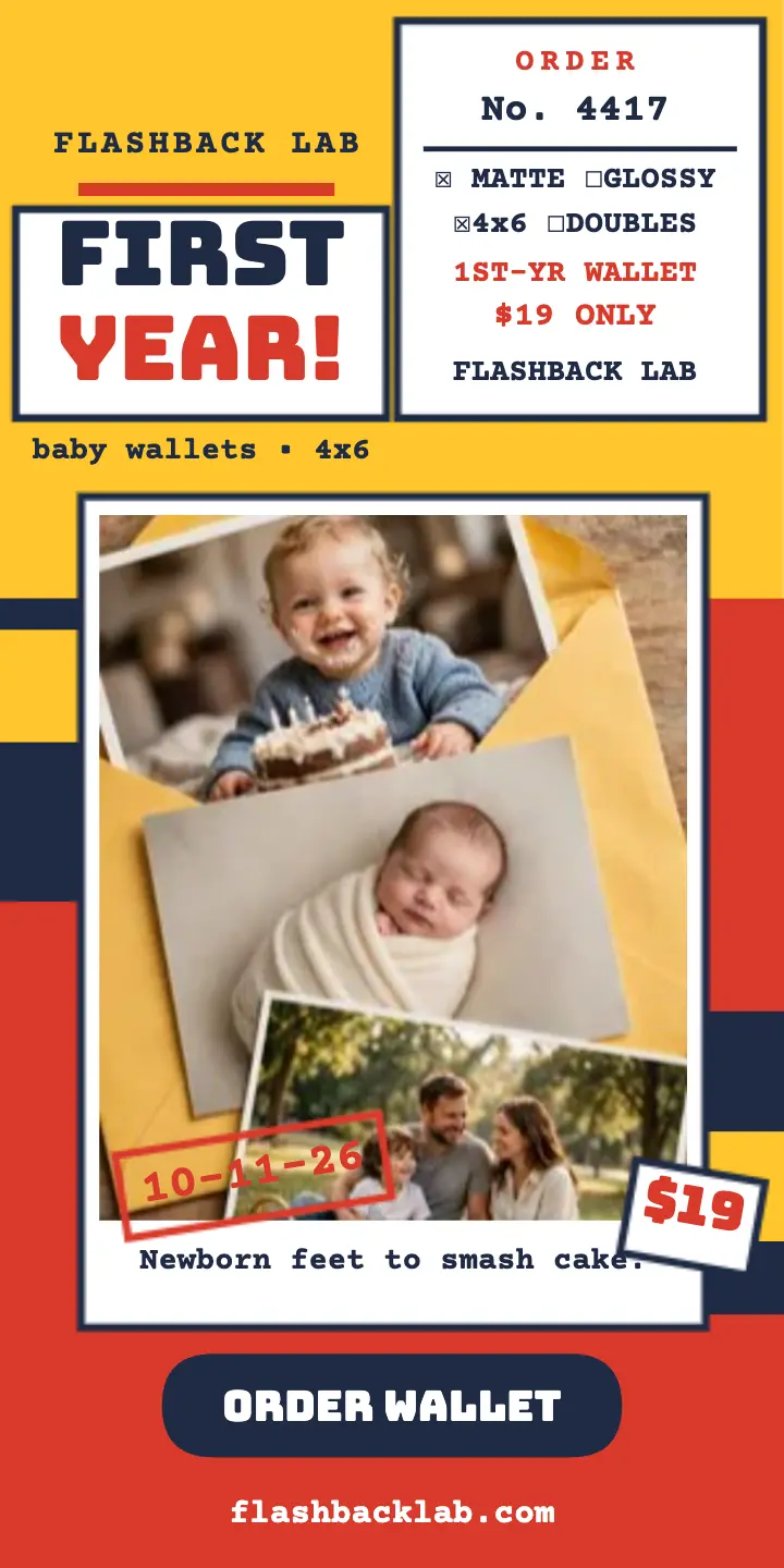 Flashback first-year wallet half-page ad template
