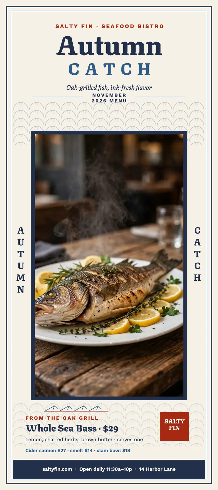 Salty Fin autumn catch rack card template