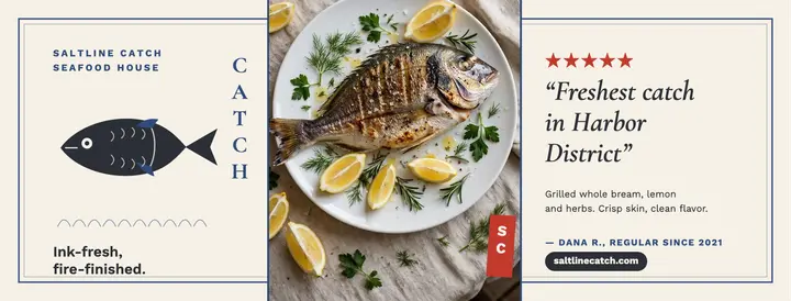 Saltline Catch seafood review cover template