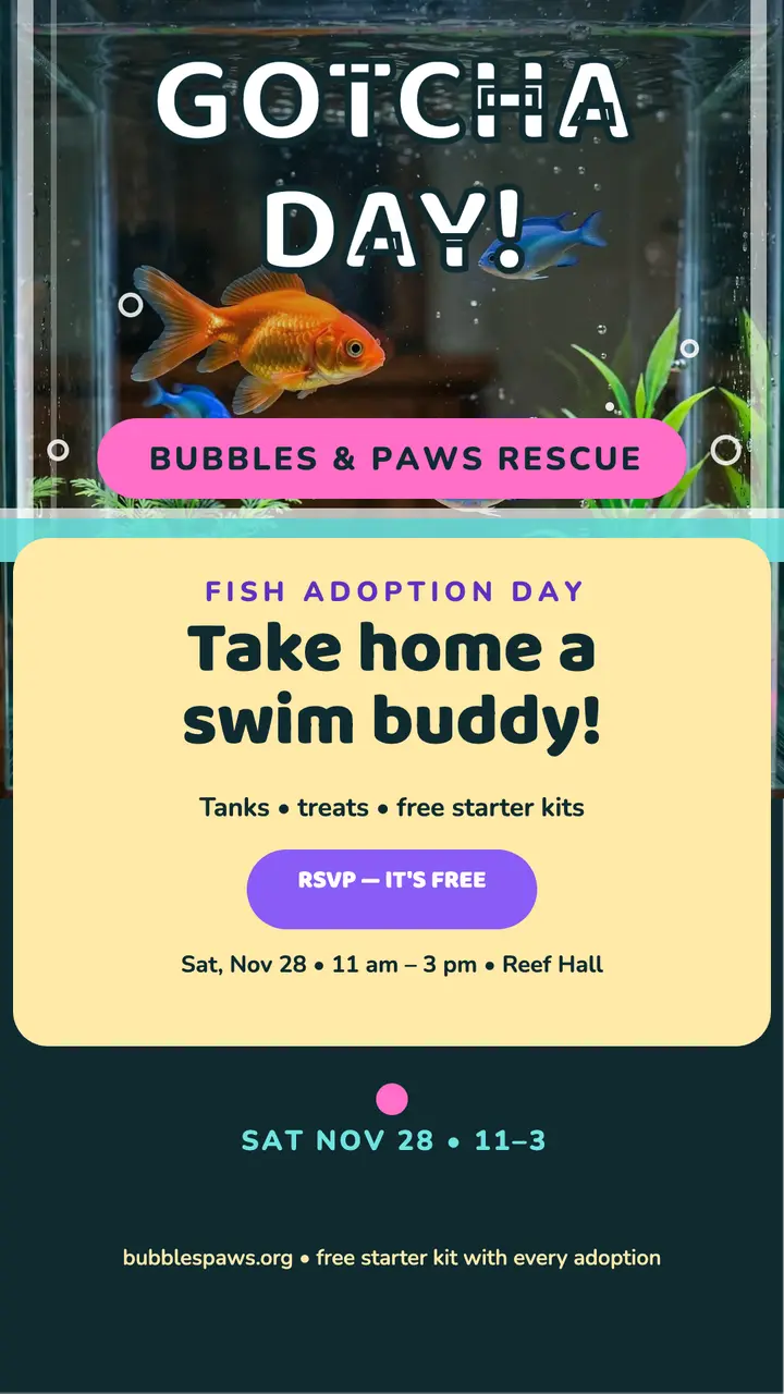 Bubbles and Paws fish adoption story: pet adoption story template