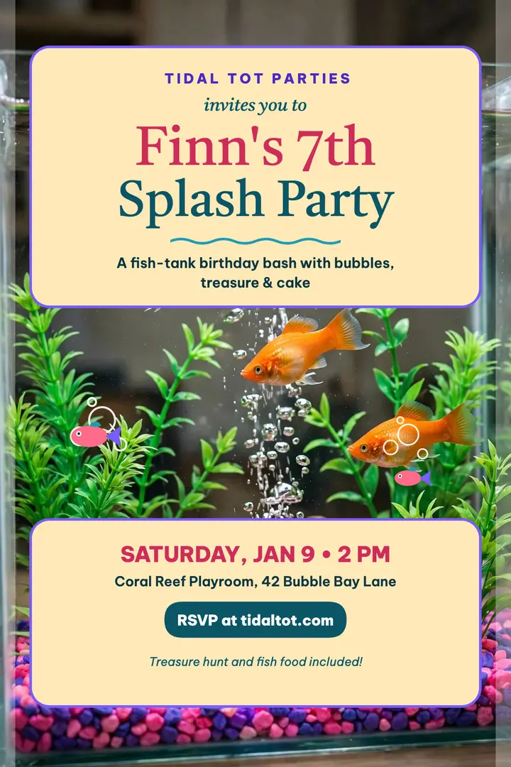Finn's fish tank splash party poster template