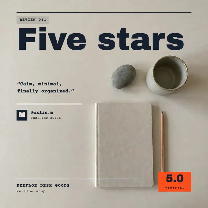Five star desk goods review post, soft brutalism template