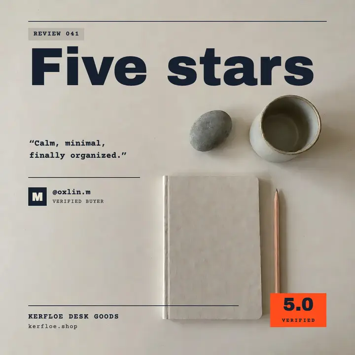 Five star desk goods review post, soft brutalism template
