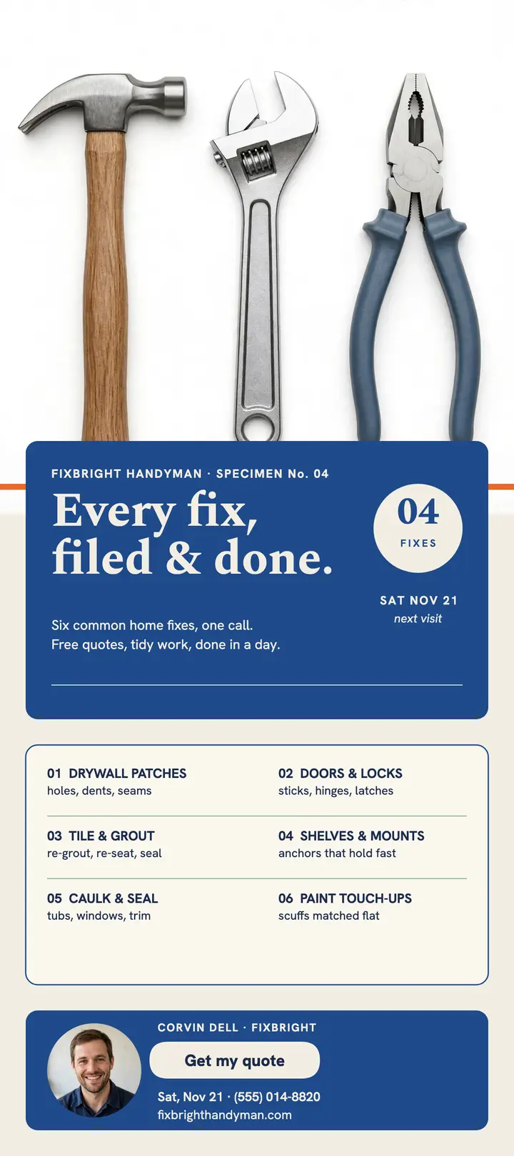 Fixbright handyman tool index rack card template