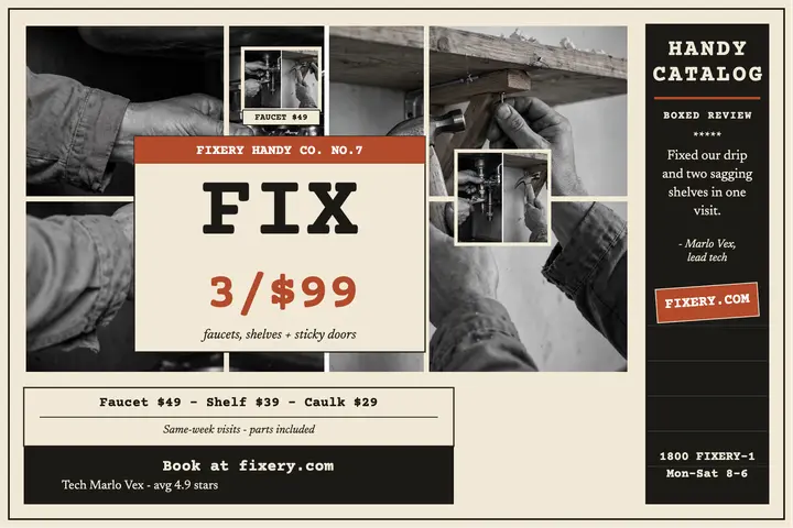 Fixery handyman catalog postcard: handyman postcard template