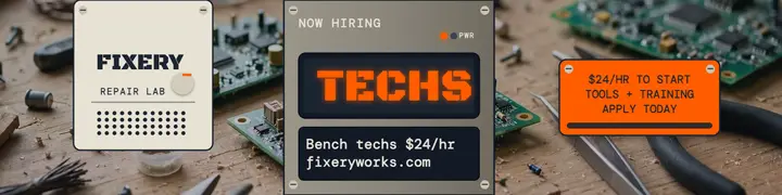 Fixery Workshop bench techs hiring banner template