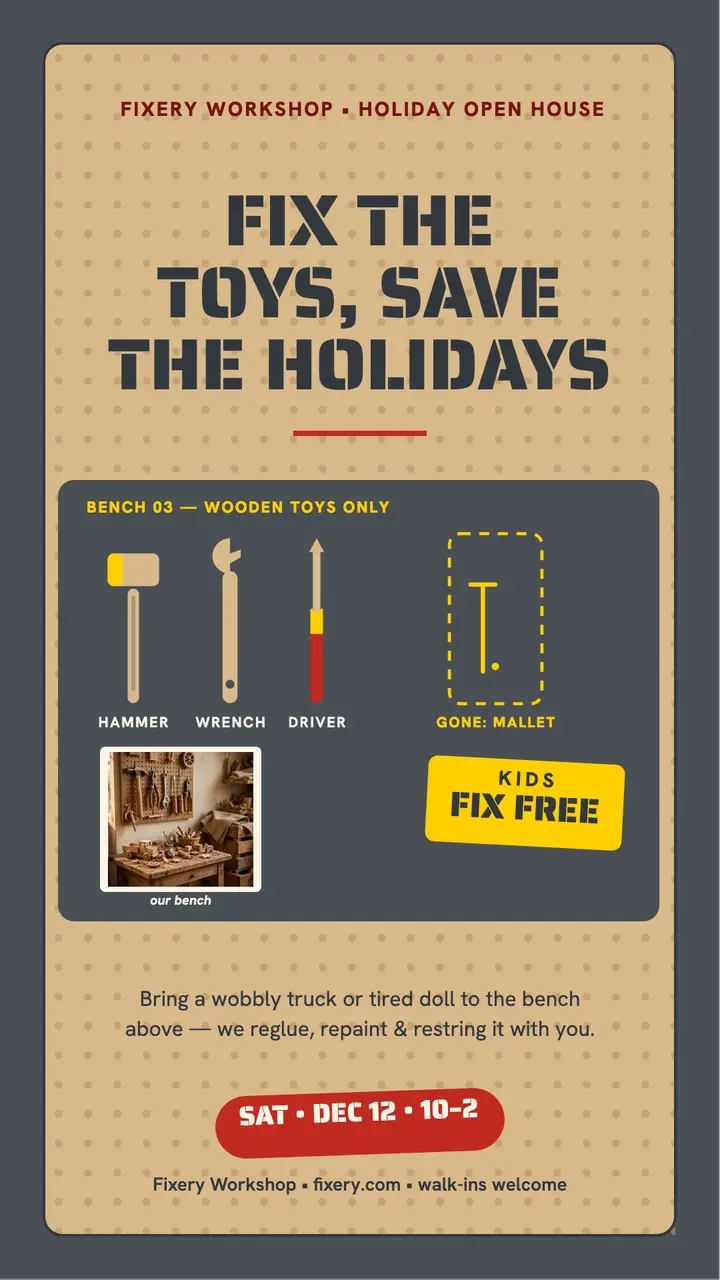 Fixery Workshop toy repair story template