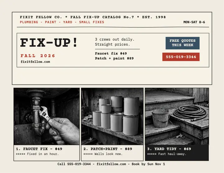 Fixit Fellow fall fix-up catalog flyer: home services catalog flyer template