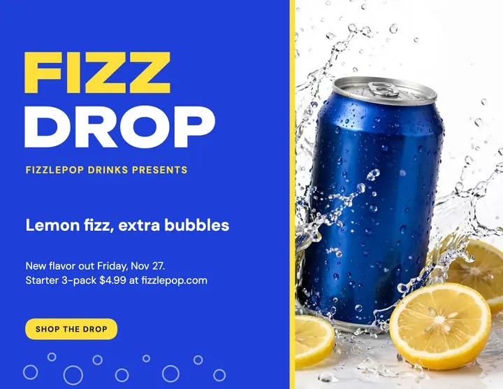 Fizzlepop sparkling water fizz drop flyer template