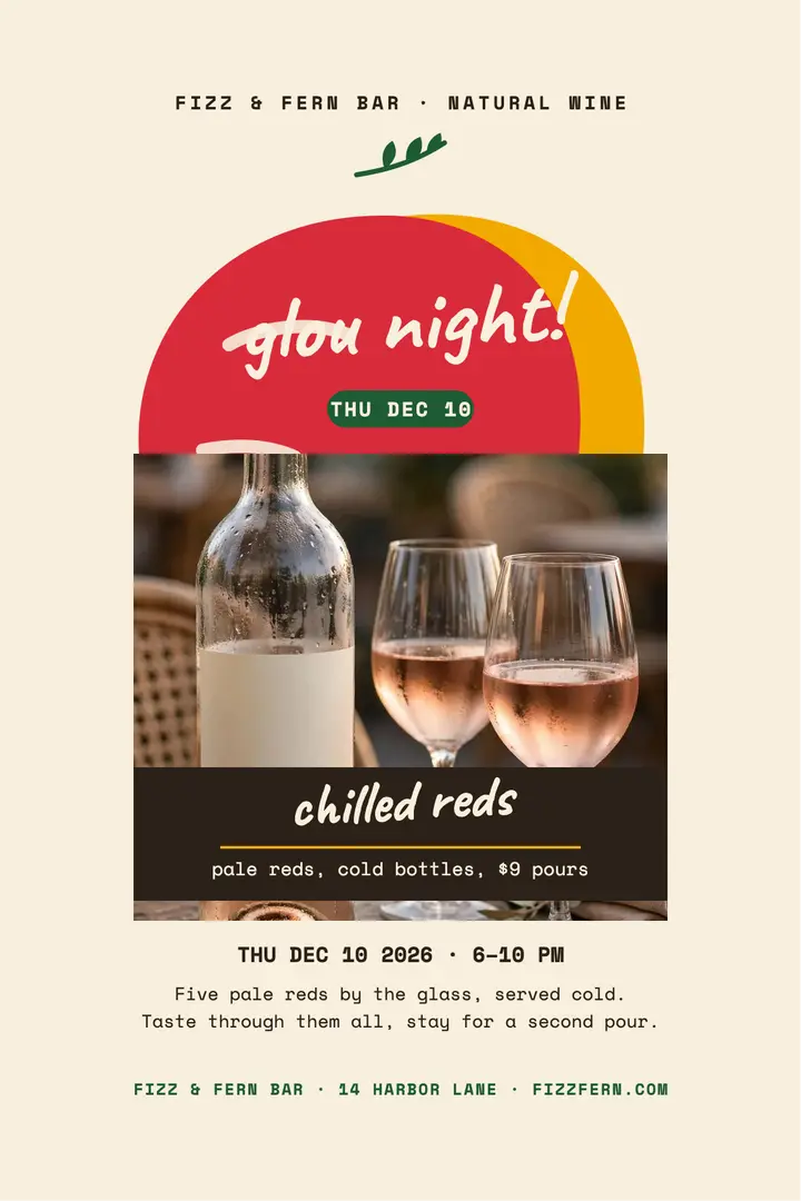 Fizz and Fern chilled reds night poster template