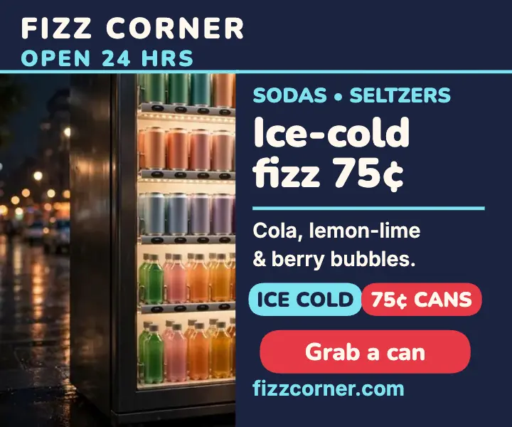 Fizz Corner vending soda rectangle ad template