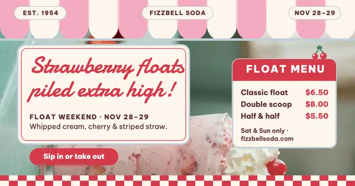 Fizzbell strawberry float weekend post template